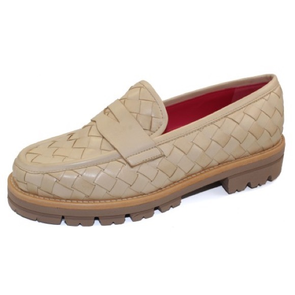 Pas De Rouge Marta Nude Woven Leather Loafers w Lug Sole - Picture 8 of 17